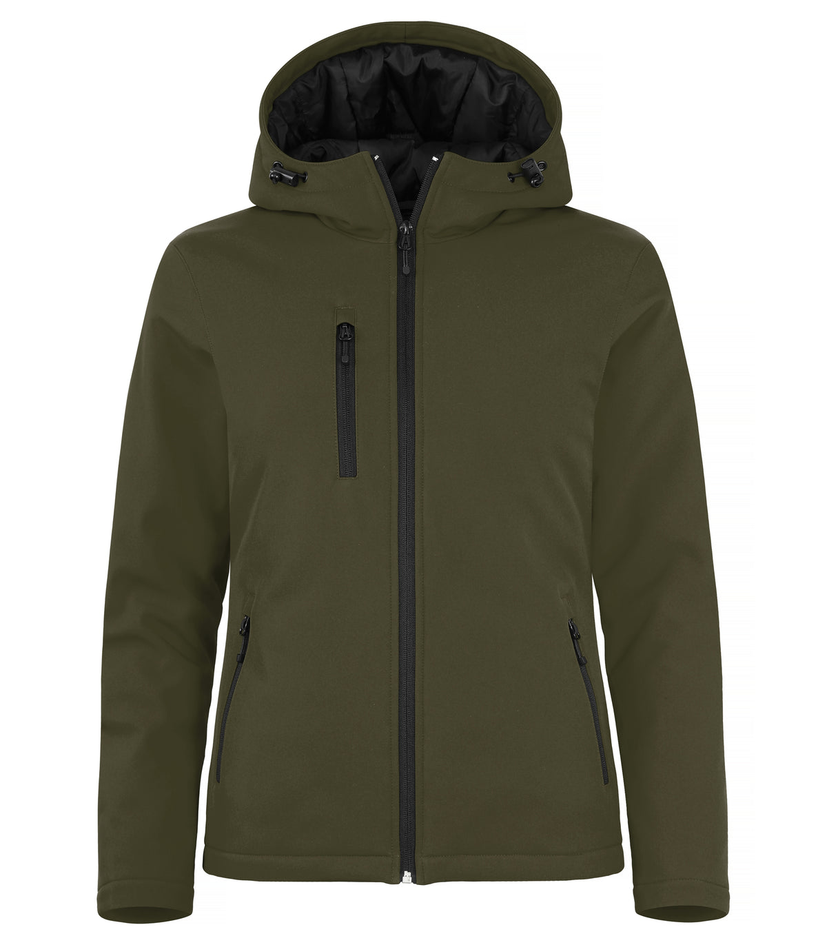 Clique Padded Hoody Softshell – dame – Tåkegrønn – forside