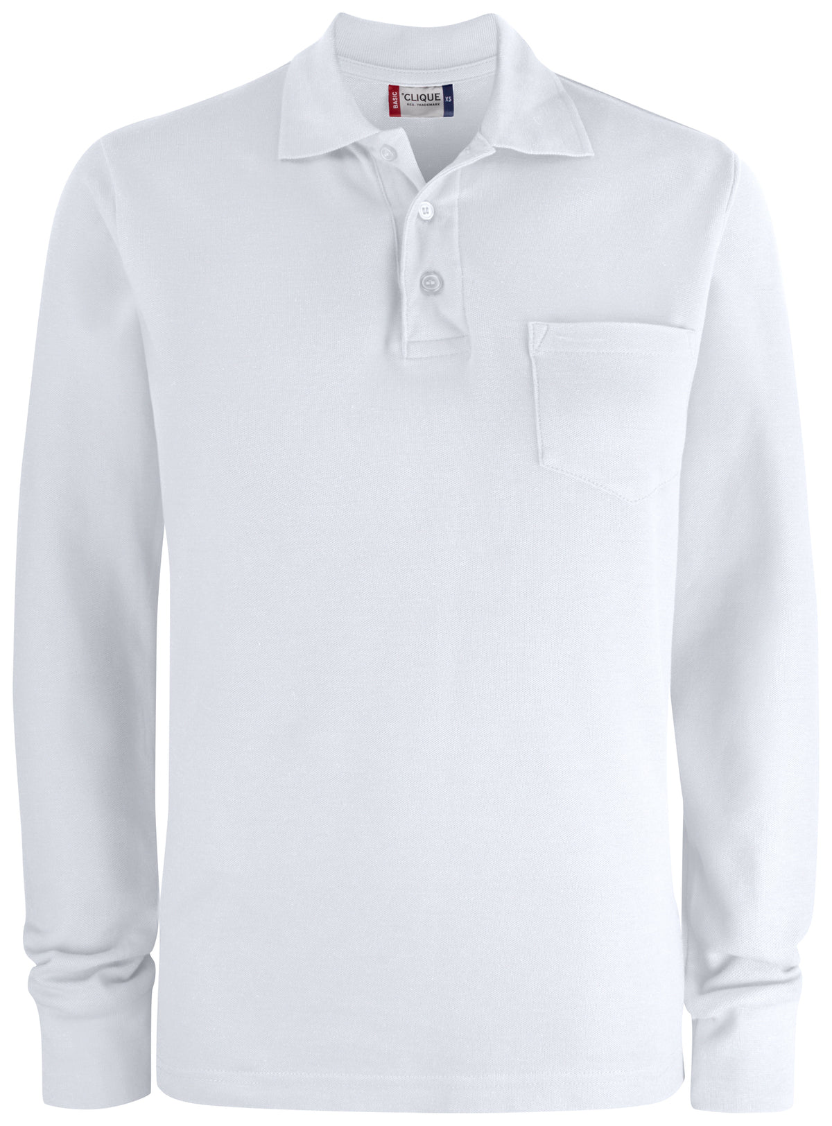 Clique Basic Polo Pocket L/S – Hvit – forside
