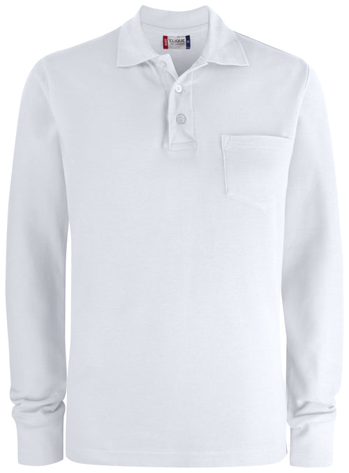 Clique Basic Polo Pocket L/S – Hvit – forside