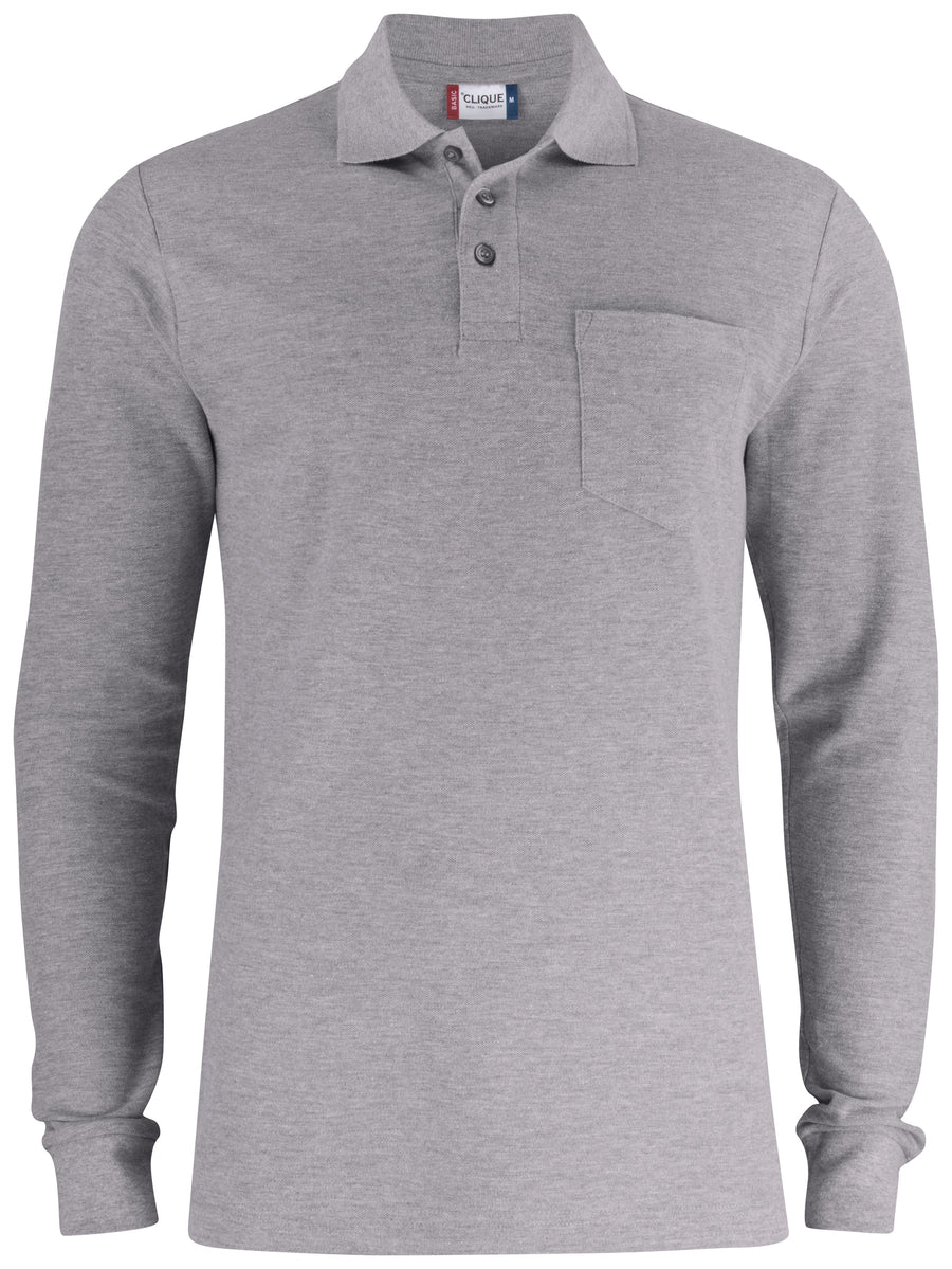 Clique Basic Polo Pocket L/S – Gråmelert – forside