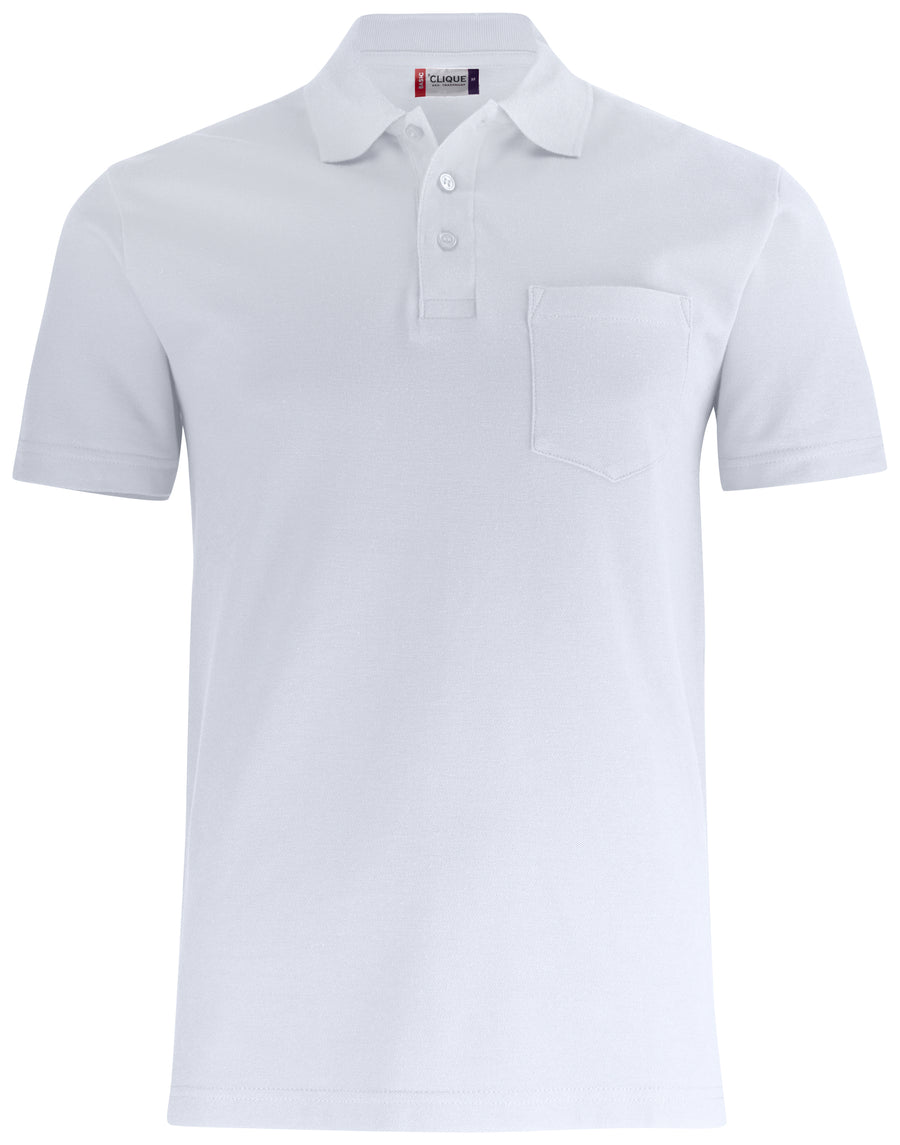 Clique Basic Polo Pocket – Hvit – forside