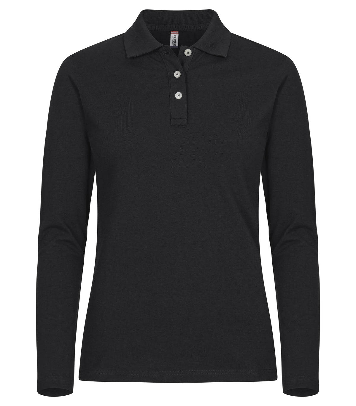 Clique Stretch Premium Polo L/S – dame – Svart – forside