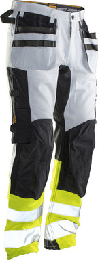 Jobman 2134 HV Håndverksbukse stretchpanel – White/Yellow