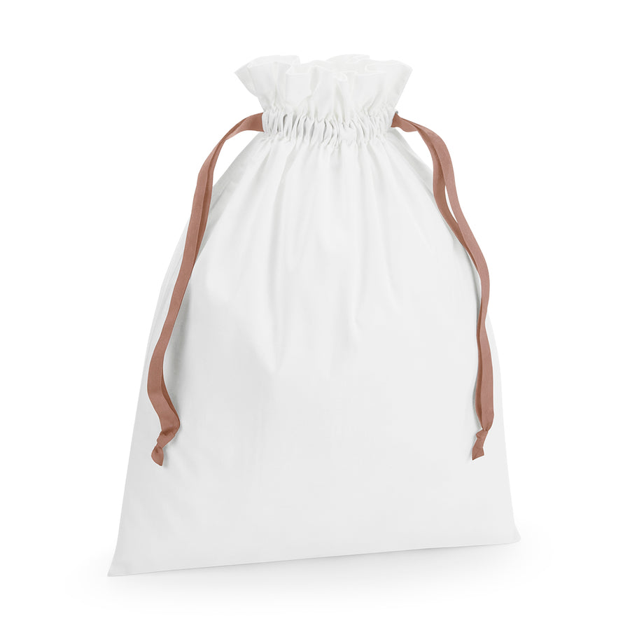 Westford Mill Cotton Gift Bag with Ribbon – Soft White/Rose Gold