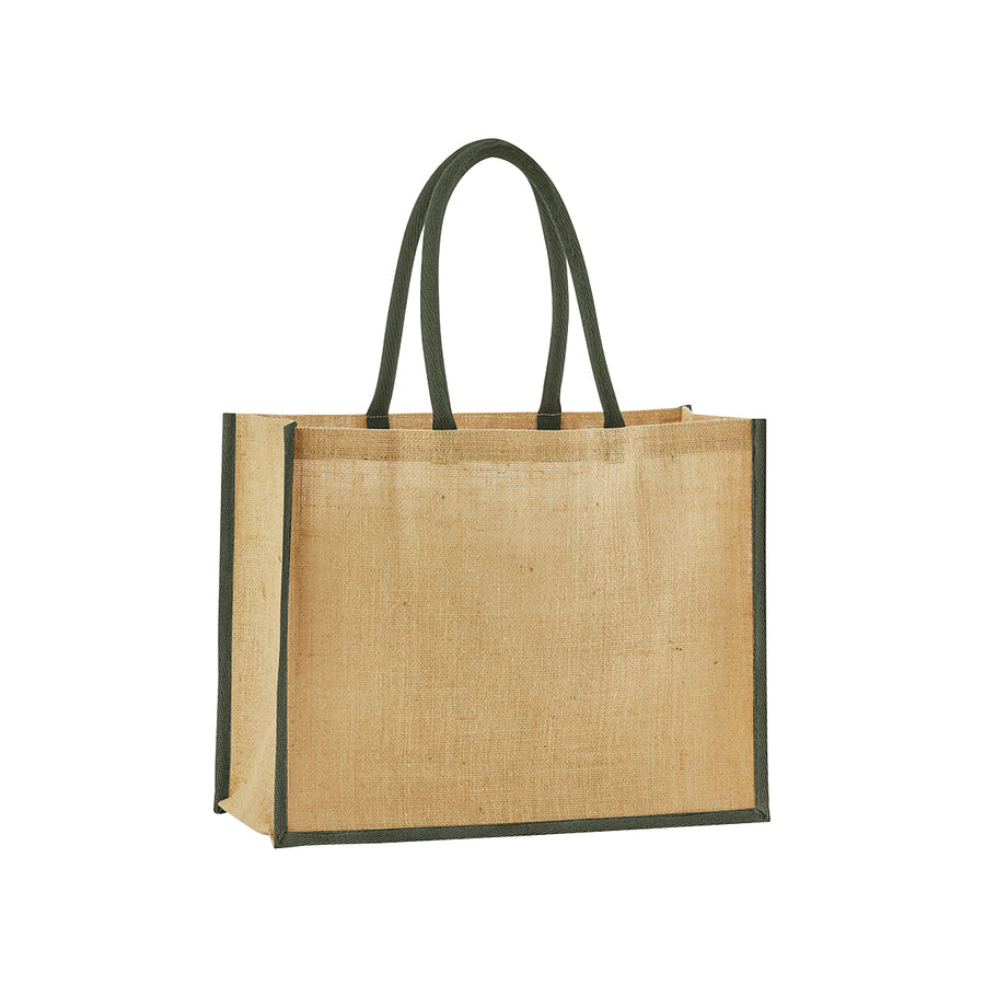 Westford Mill Natural starched jute classic shopper – Natural/Olive Green